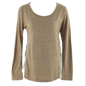 Ya Sz S Cocoa Brown Moss Lace Side Applique Cotton Rayon Knit Boho Top