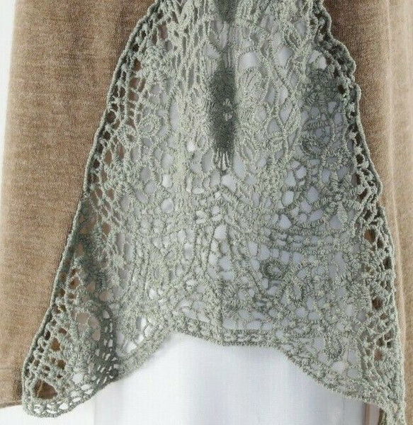 Ya Sz S Cocoa Brown Moss Lace Side Applique Cotton Rayon Knit Boho Top