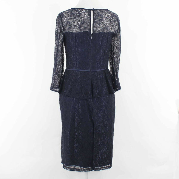 Adrianna Papell Sz 8 Navy Blue Lace Overlay Peplum Nylon Silk Poly Dress