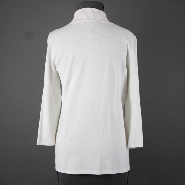 Fontana Sz L White Rhinestones Studded Collared Viscose Nylon Sweater Jacket