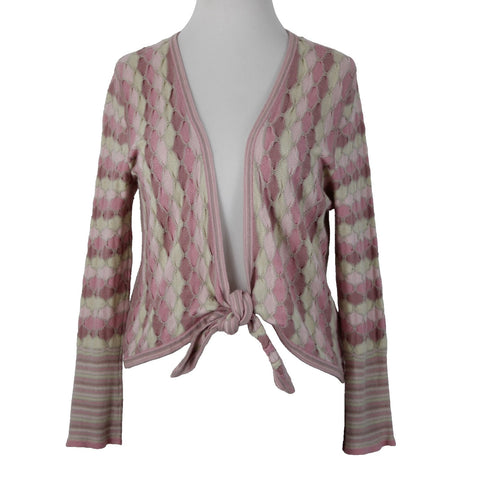 Sigrid Olsen Sz L Pink Mint Green Knit Tie Closure Acrylic Nylon Wrap Sweater