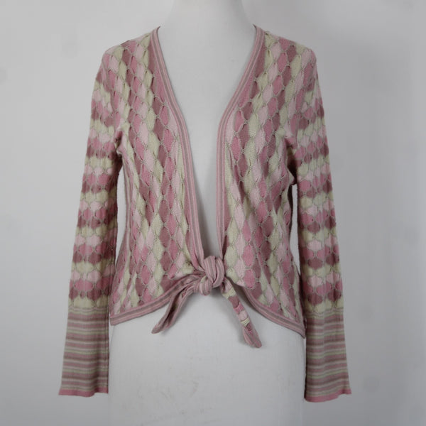 Sigrid Olsen Sz L Pink Mint Green Knit Tie Closure Acrylic Nylon Wrap Sweater