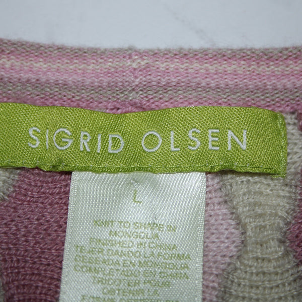 Sigrid Olsen Sz L Pink Mint Green Knit Tie Closure Acrylic Nylon Wrap Sweater