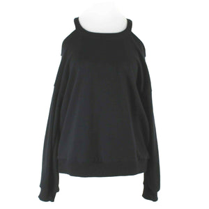 Maeve Anthropologie Sz S Black Cold Shoulder Long Slve 100% Cotton Top