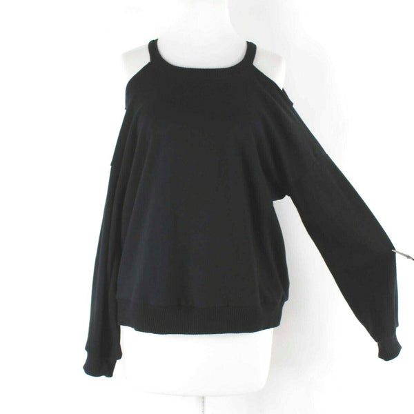 Maeve Anthropologie Sz S Black Cold Shoulder Long Slve 100% Cotton Top