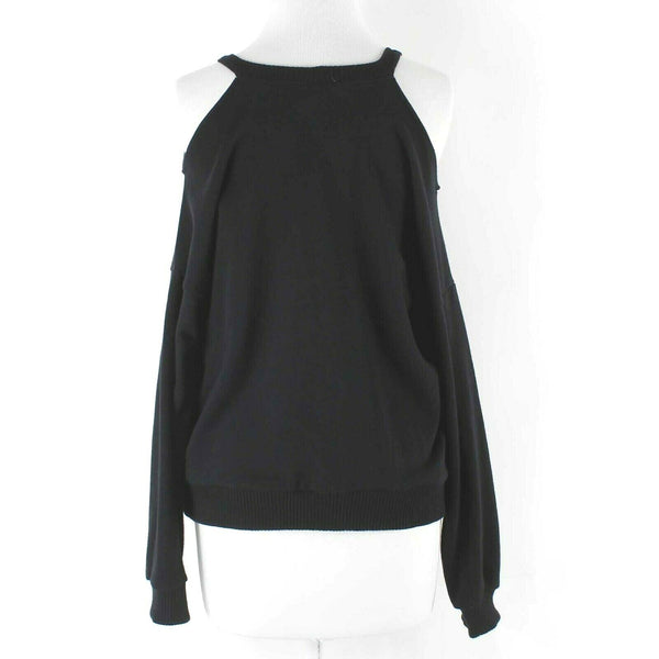 Maeve Anthropologie Sz S Black Cold Shoulder Long Slve 100% Cotton Top