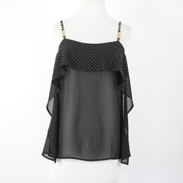 Cache Sz XS Black Gold Studs Sheer Ruffle 100% Polyester Top