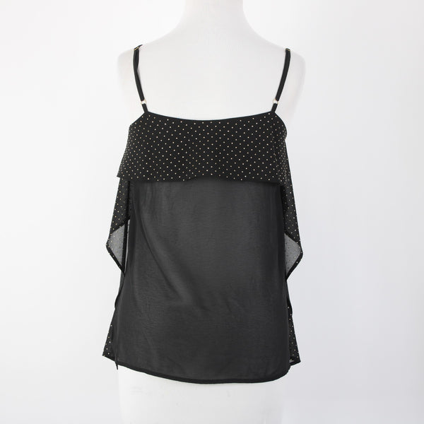 Cache Sz XS Black Gold Studs Sheer Ruffle 100% Polyester Top