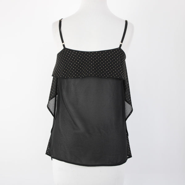 Cache Sz XS Black Gold Studs Sheer Ruffle 100% Polyester Top