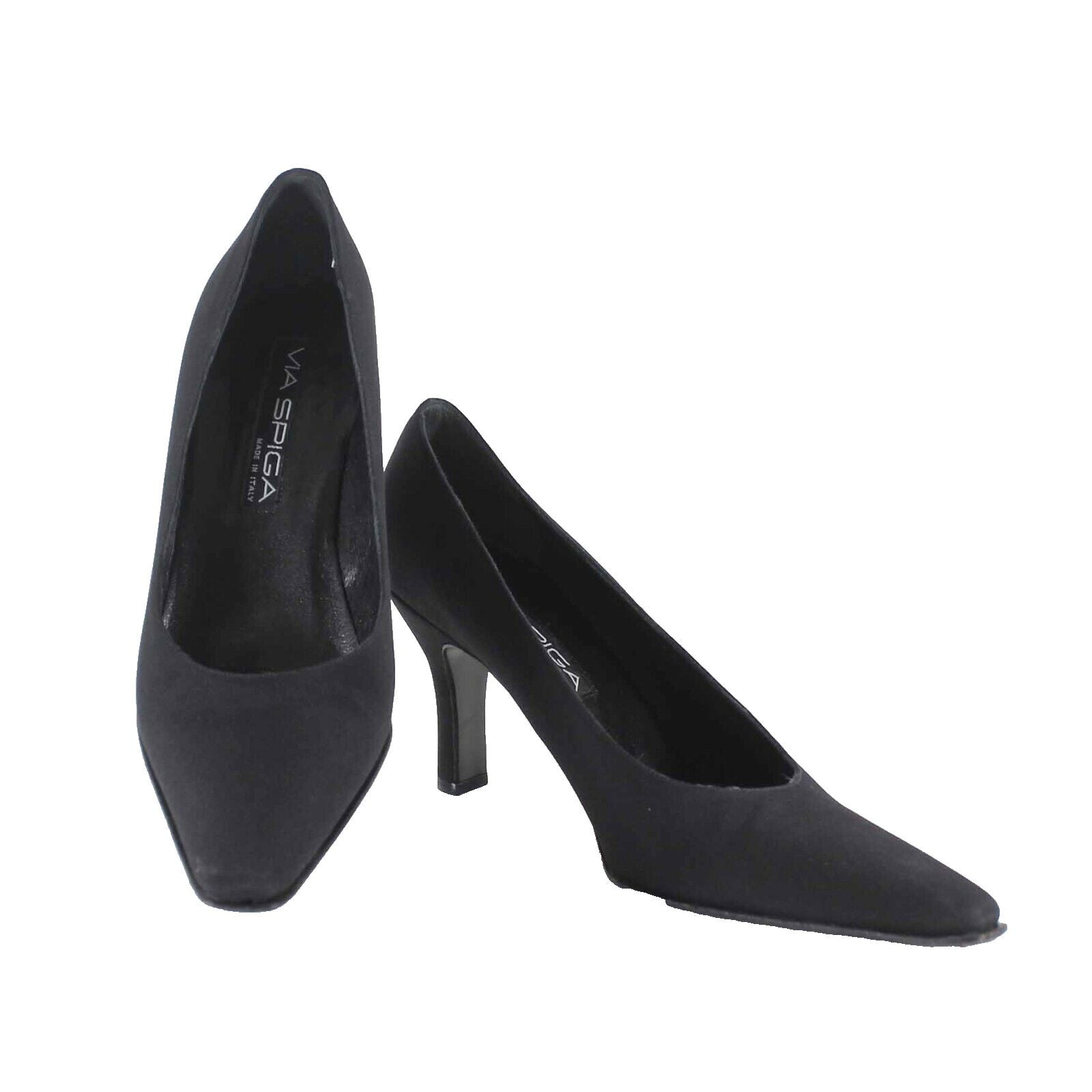 Via Spiga Sz 8M Black Textured Fabric 3.25" Covered Heels