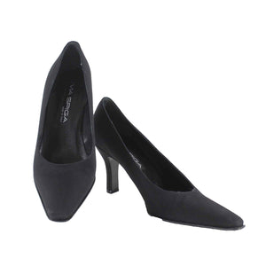 Via Spiga Sz 8M Black Textured Fabric 3.25" Covered Heels
