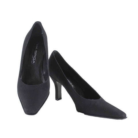 Via Spiga Sz 8M Black Textured Fabric 3.25" Covered Heels