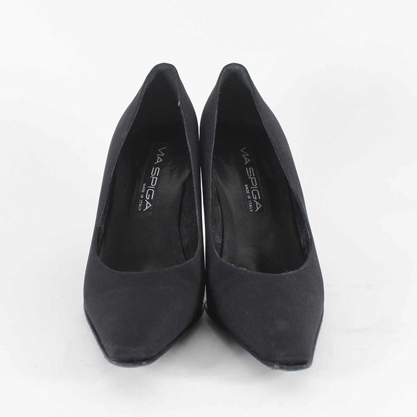 Via Spiga Sz 8M Black Textured Fabric 3.25" Covered Heels