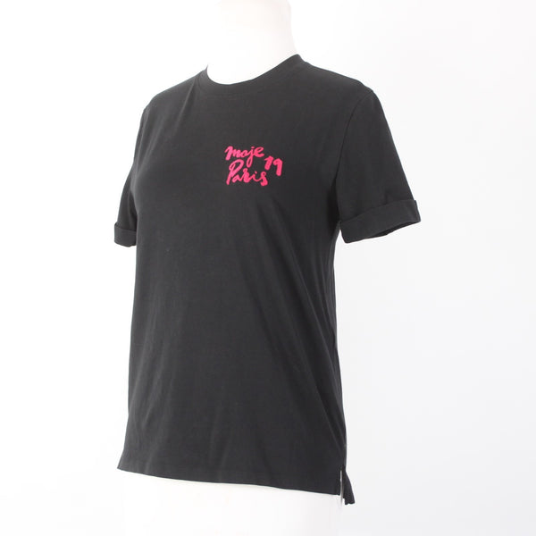 Maje Top Sz 1 Black Pink Here Away T Shirt 100% Cotton Top