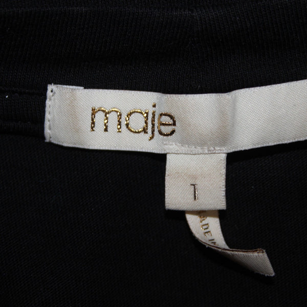 Maje Top Sz 1 Black Pink Here Away T Shirt 100% Cotton Top