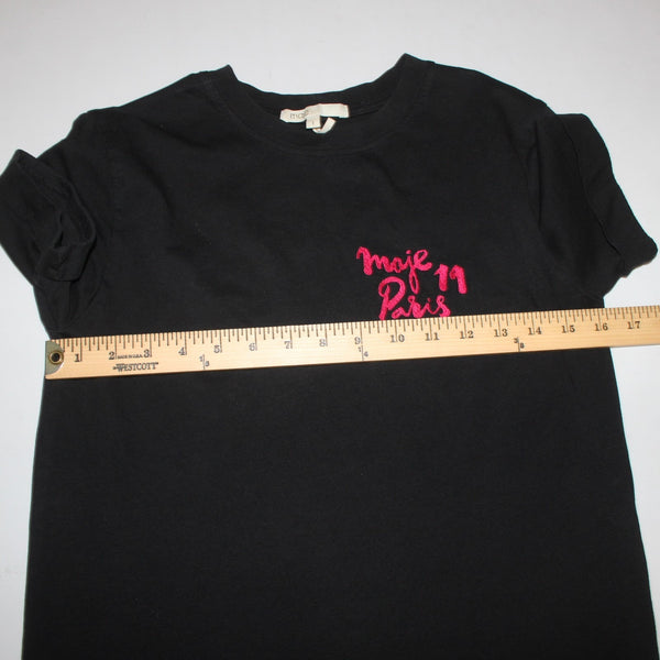 Maje Top Sz 1 Black Pink Here Away T Shirt 100% Cotton Top