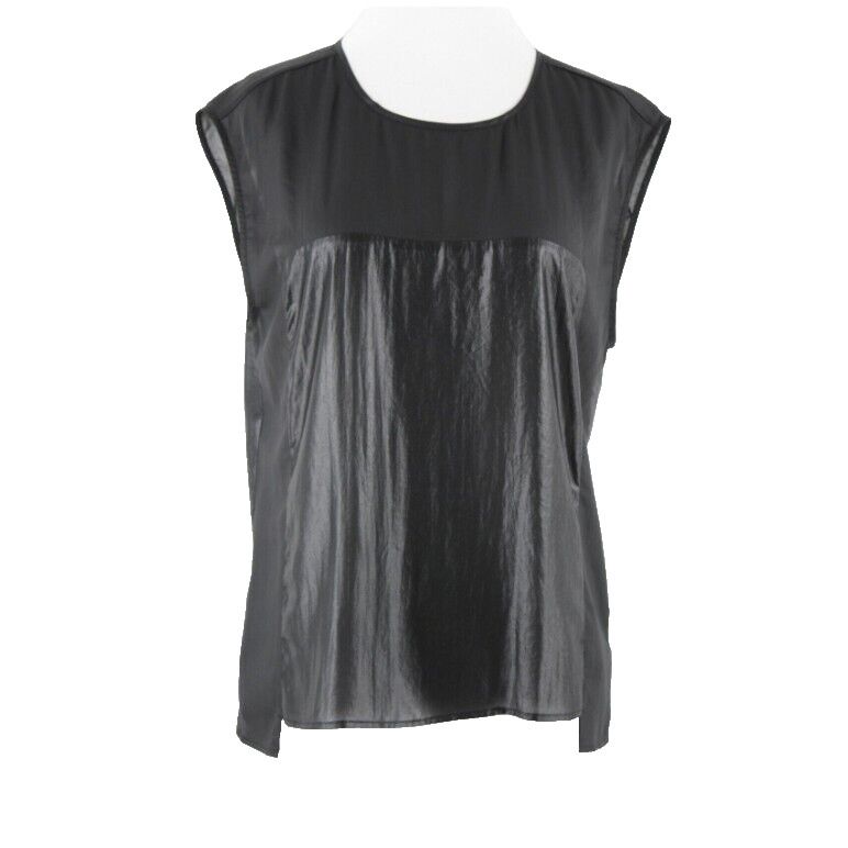 7 For All Mankind NEW $169 Sz S Black High Shine Split Blouse 100% Poly Top