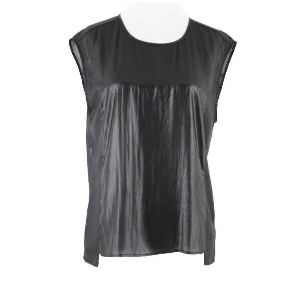 7 For All Mankind NEW $169 Sz S Black High Shine Split Blouse 100% Poly Top