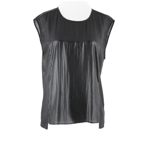 7 For All Mankind NEW $169 Sz S Black High Shine Split Blouse 100% Poly Top