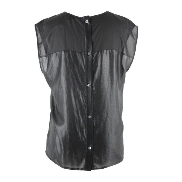 7 For All Mankind NEW $169 Sz S Black High Shine Split Blouse 100% Poly Top