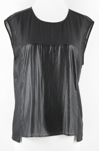 7 For All Mankind NEW $169 Sz S Black High Shine Split Blouse 100% Poly Top