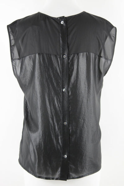7 For All Mankind NEW $169 Sz S Black High Shine Split Blouse 100% Poly Top
