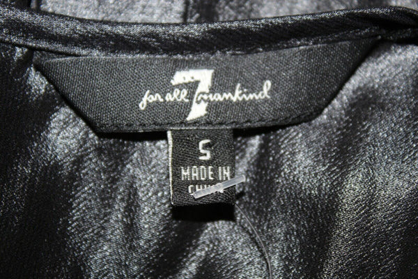 7 For All Mankind NEW $169 Sz S Black High Shine Split Blouse 100% Poly Top