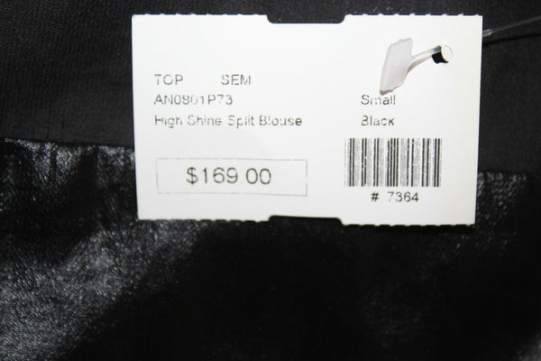 7 For All Mankind NEW $169 Sz S Black High Shine Split Blouse 100% Poly Top