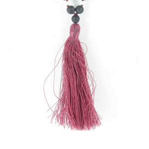 Zacasha 22" Black Lava Beaded Purple Magenta Tassel Necklace