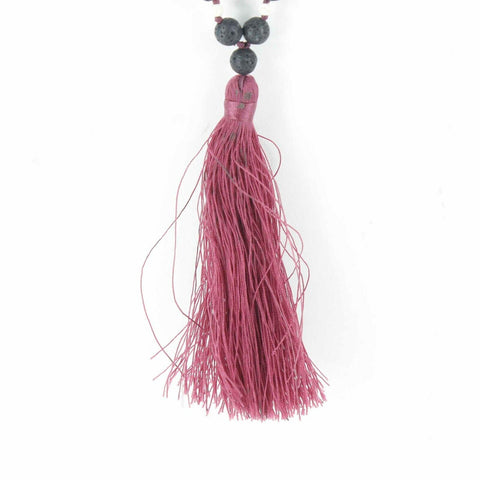 Zacasha 22" Black Lava Beaded Purple Magenta Tassel Necklace