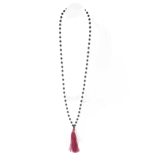 Zacasha 22" Black Lava Beaded Purple Magenta Tassel Necklace