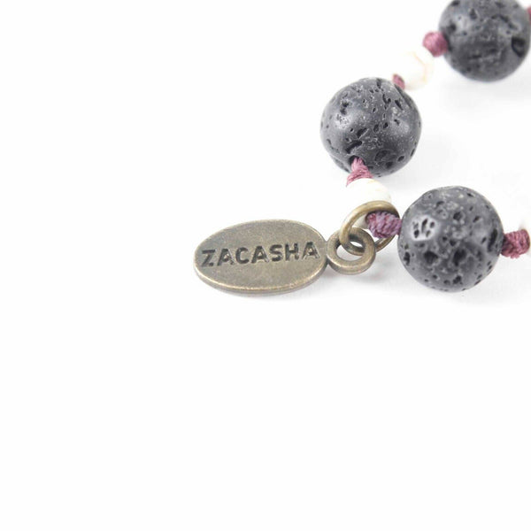 Zacasha 22" Black Lava Beaded Purple Magenta Tassel Necklace