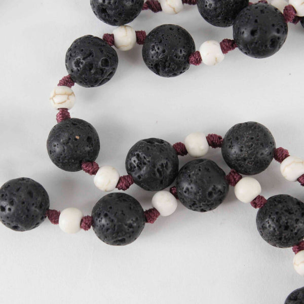 Zacasha 22" Black Lava Beaded Purple Magenta Tassel Necklace