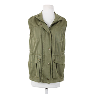 Current Elliott The Leisure Sz 2 Olive Green Pockets Collared 100% Cotton Vest
