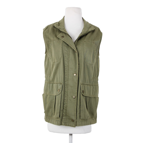 Current Elliott The Leisure Sz 2 Olive Green Pockets Collared 100% Cotton Vest