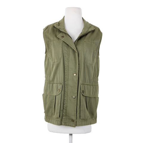 Current Elliott The Leisure Sz 2 Olive Green Pockets Collared 100% Cotton Vest