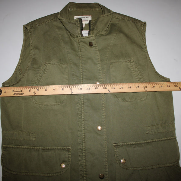 Current Elliott The Leisure Sz 2 Olive Green Pockets Collared 100% Cotton Vest