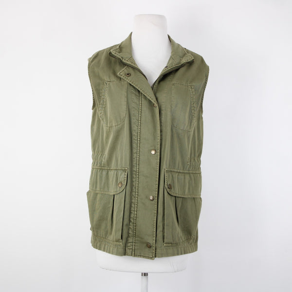 Current Elliott The Leisure Sz 2 Olive Green Pockets Collared 100% Cotton Vest