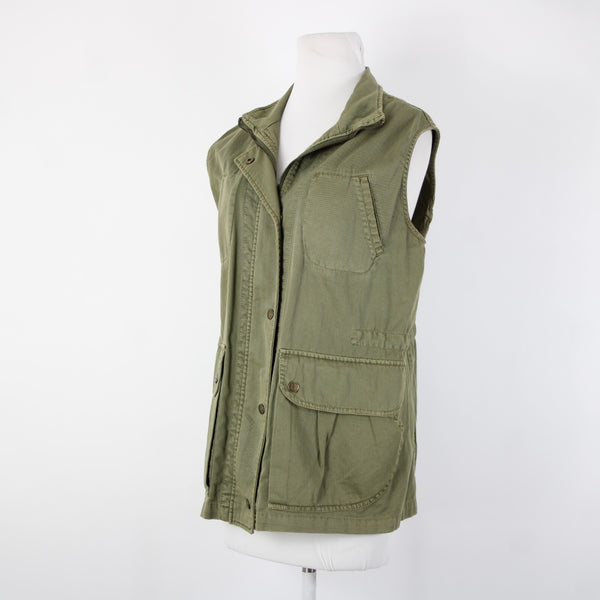 Current Elliott The Leisure Sz 2 Olive Green Pockets Collared 100% Cotton Vest