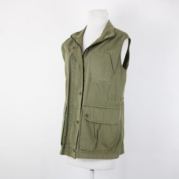 Current Elliott The Leisure Sz 2 Olive Green Pockets Collared 100% Cotton Vest