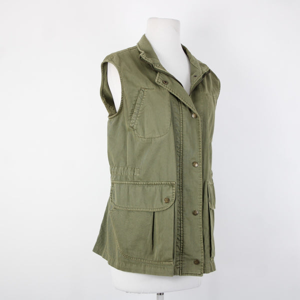 Current Elliott The Leisure Sz 2 Olive Green Pockets Collared 100% Cotton Vest