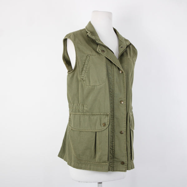Current Elliott The Leisure Sz 2 Olive Green Pockets Collared 100% Cotton Vest