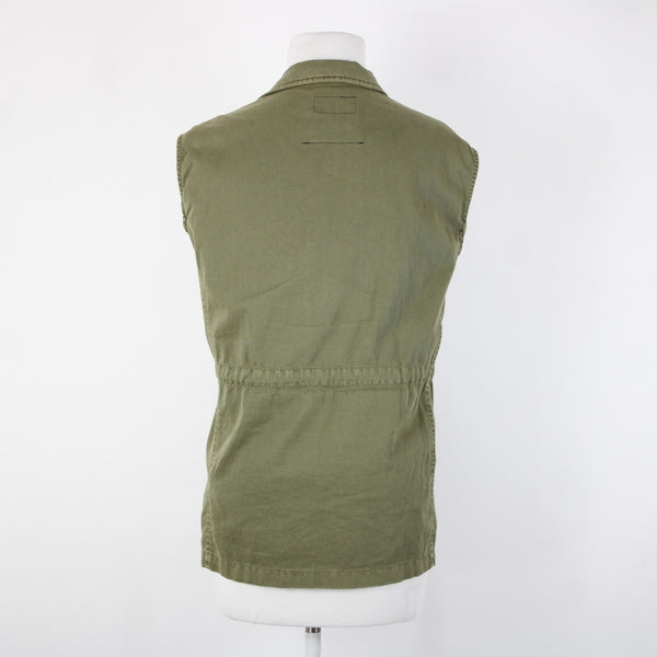 Current Elliott The Leisure Sz 2 Olive Green Pockets Collared 100% Cotton Vest