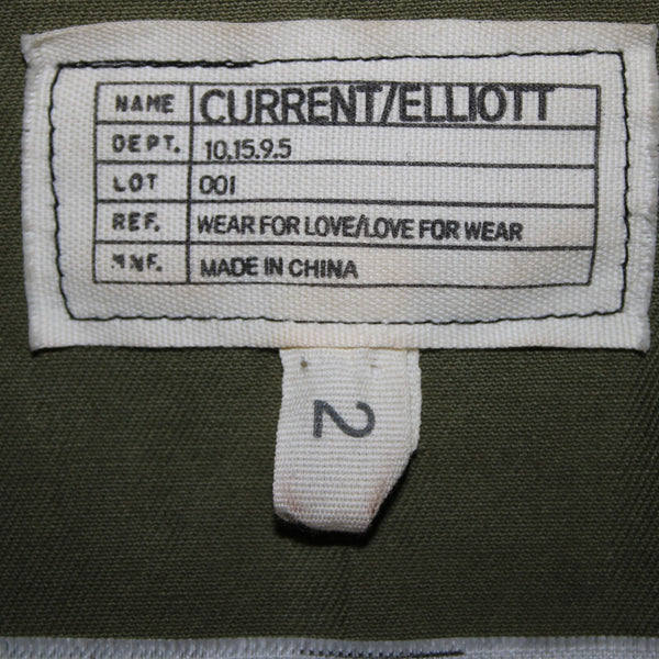 Current Elliott The Leisure Sz 2 Olive Green Pockets Collared 100% Cotton Vest