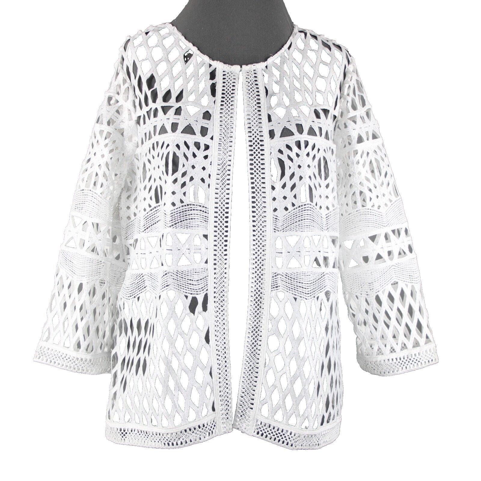 Chicos NEW $159 Travelers Sz 1 White Silver Foil Stripe 100% Polyester Jacket