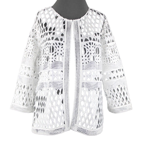 Chicos NEW $159 Travelers Sz 1 White Silver Foil Stripe 100% Polyester Jacket