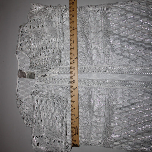 Chicos NEW $159 Travelers Sz 1 White Silver Foil Stripe 100% Polyester Jacket
