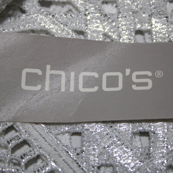 Chicos NEW $159 Travelers Sz 1 White Silver Foil Stripe 100% Polyester Jacket