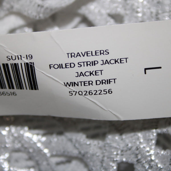 Chicos NEW $159 Travelers Sz 1 White Silver Foil Stripe 100% Polyester Jacket