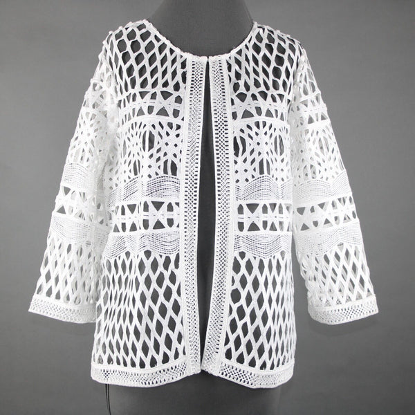 Chicos NEW $159 Travelers Sz 1 White Silver Foil Stripe 100% Polyester Jacket